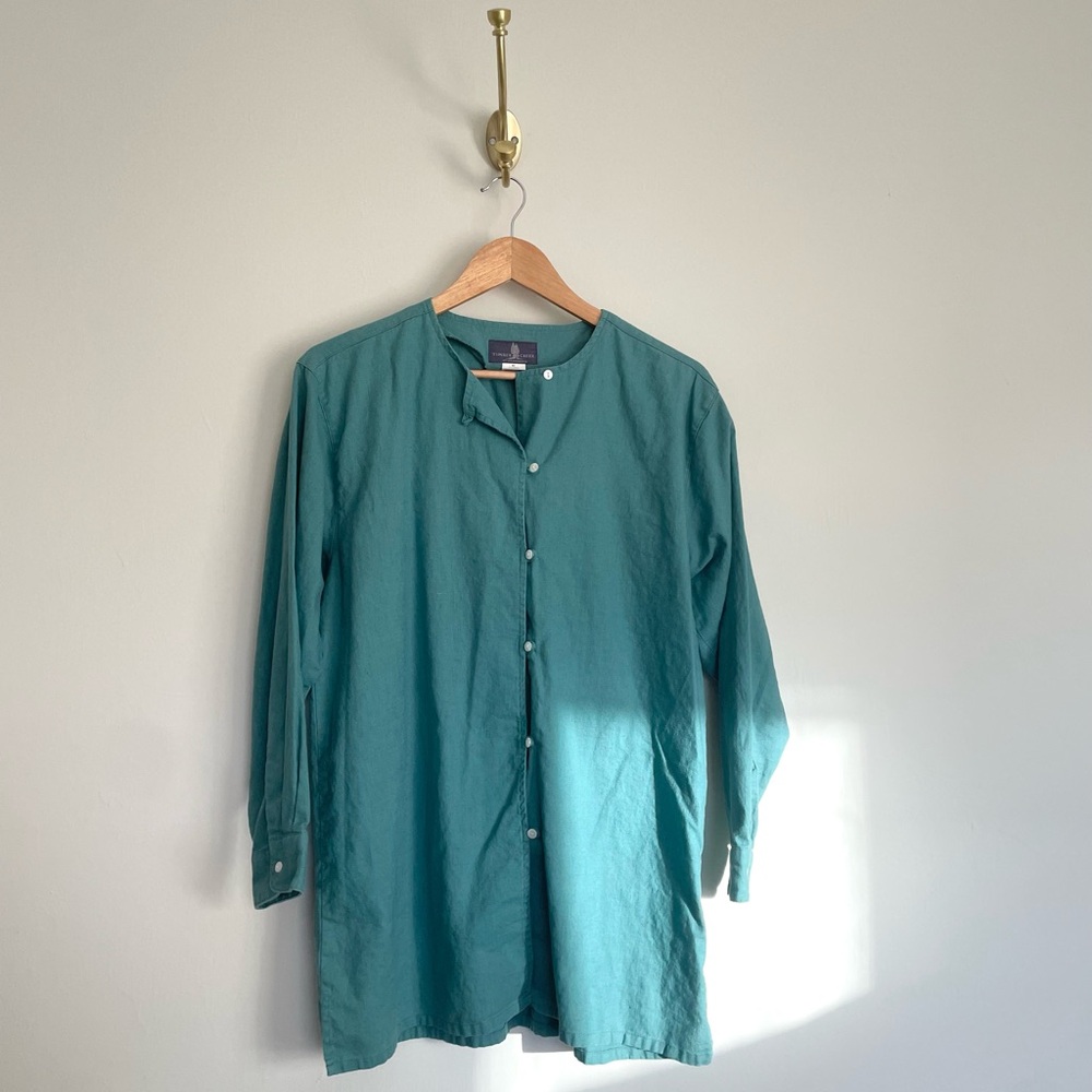 Button-front linen blend blouse